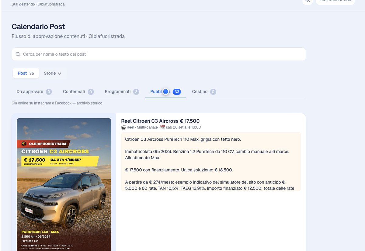 Il calendario dei post pubblicati per Olbiafuoristrada